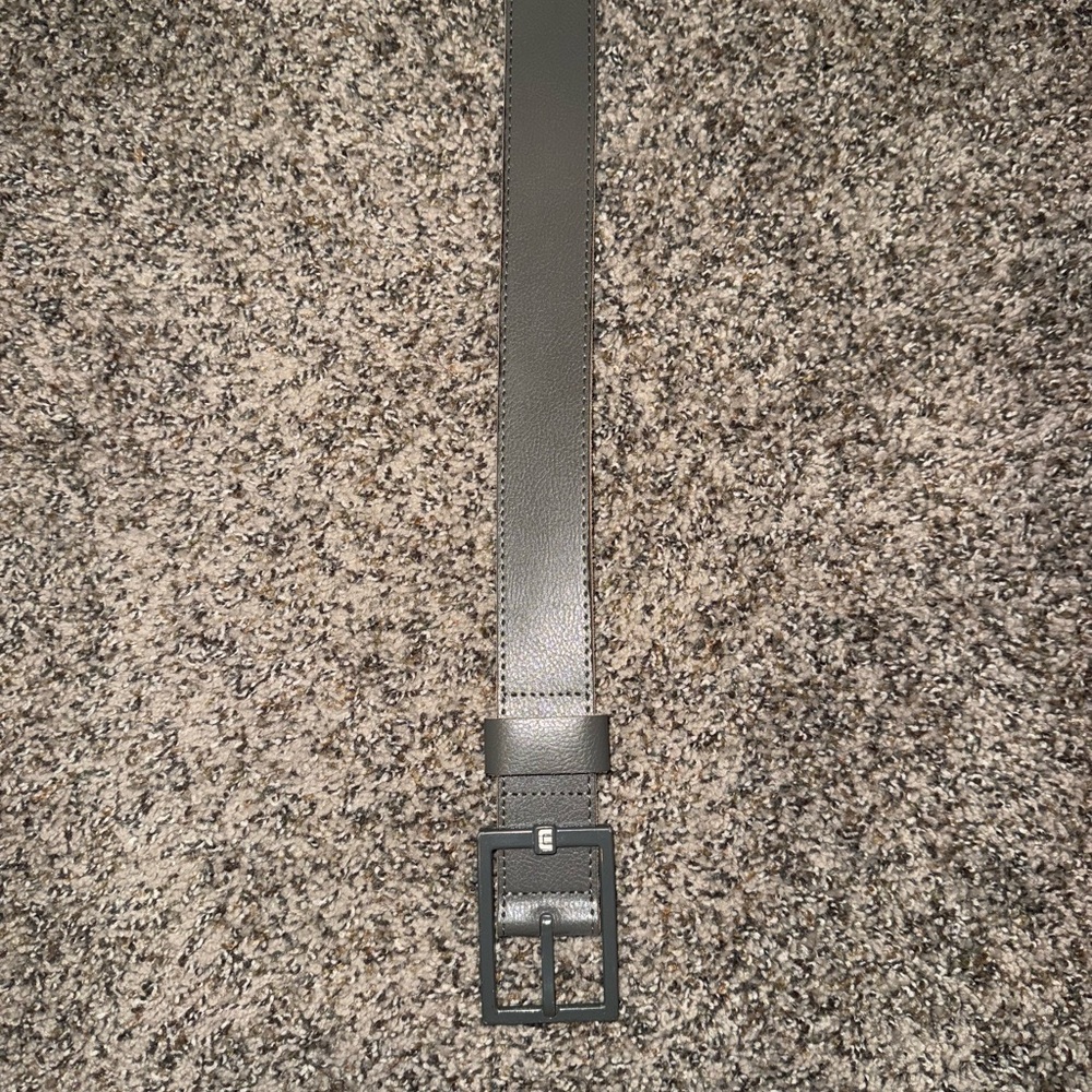 Travis Mathew Gray Leather Belt with Metal Buckle